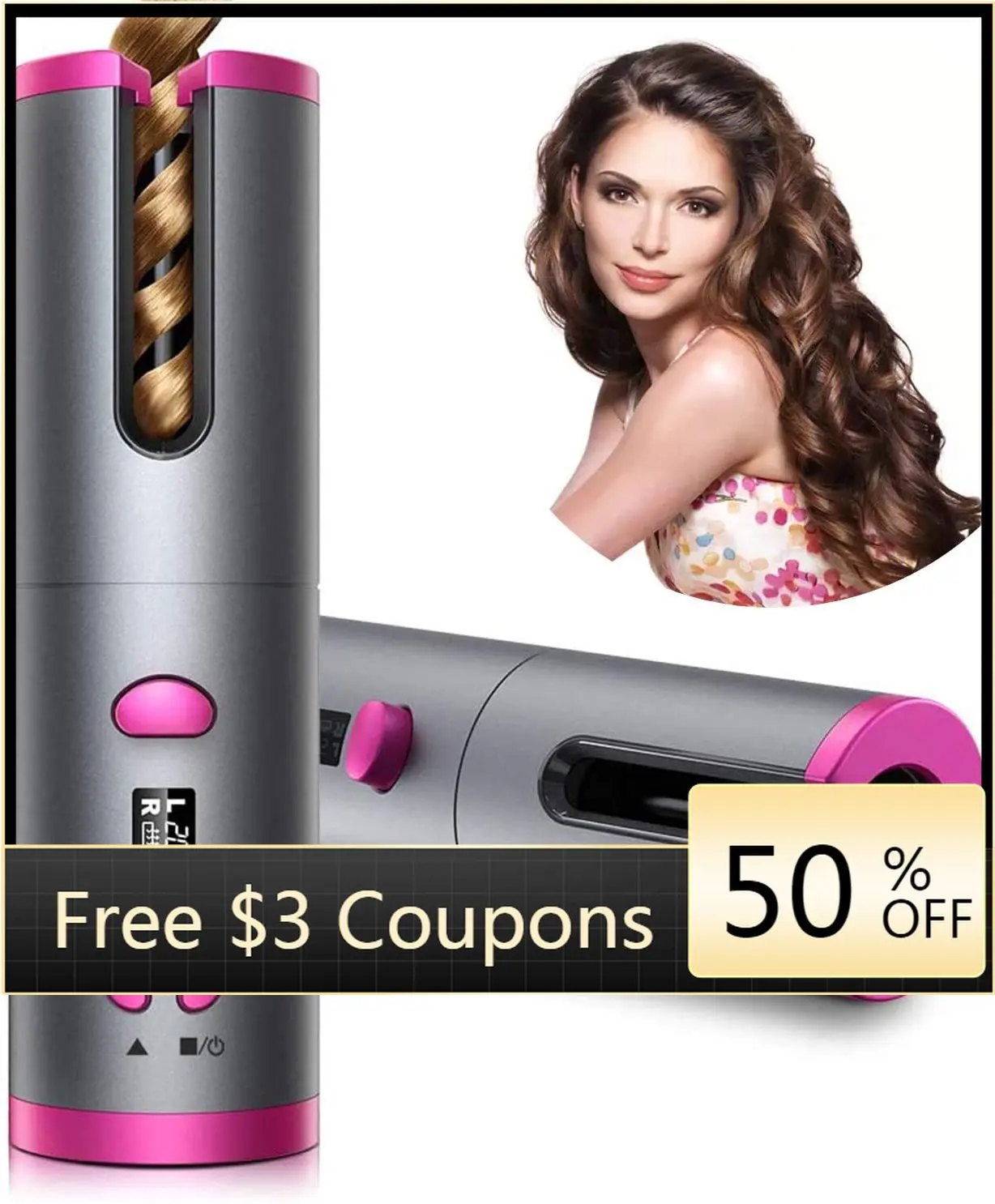 Cordless Automatic Rotating Hair Curler iron Curling Irons Hair Styling Tools for Curls Waves LCD Display Ceramic rollers Curly
