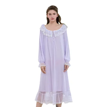 

Court Home Dresses Sleepwear Female Autumn Long Sleeve Mesh Sleeping Skirt Sweet Lotus Leaf Edge Autumn Dresses nightsleep