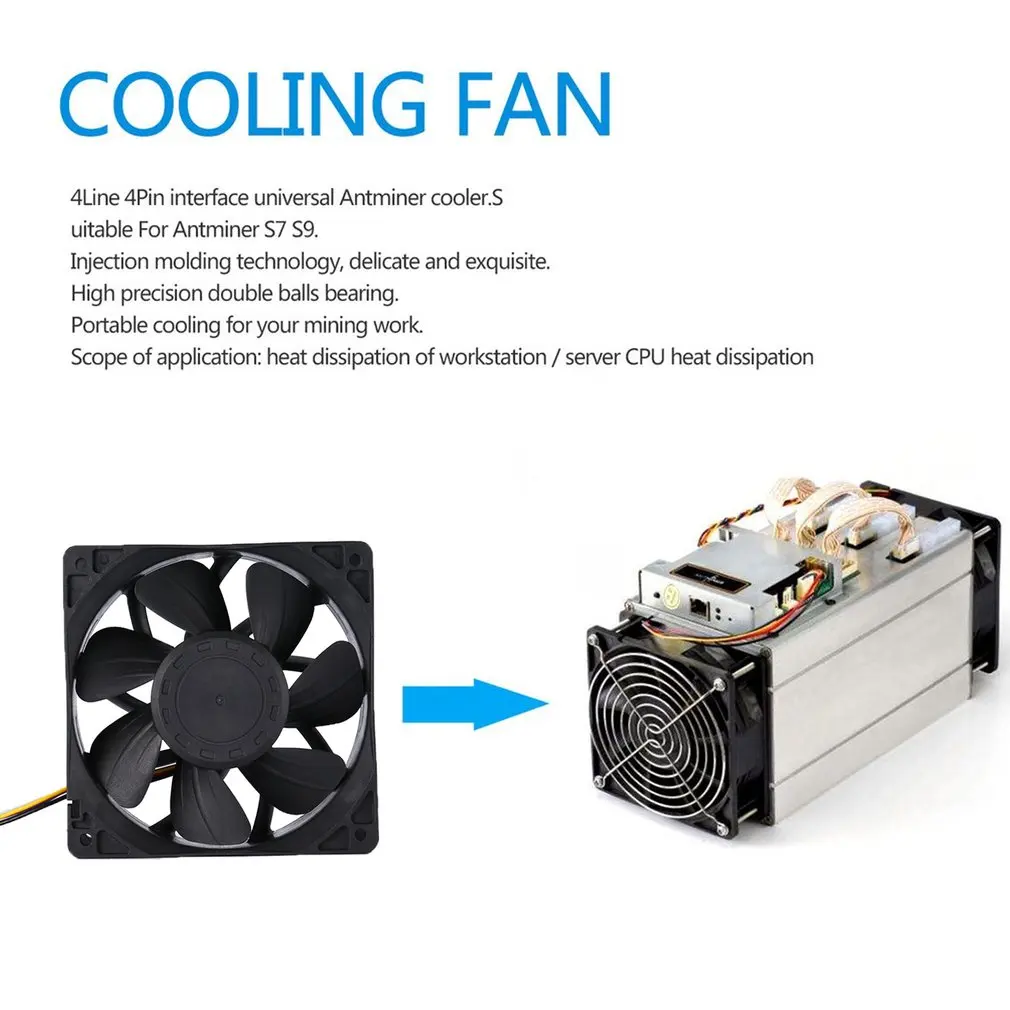 7500RPM DC12V 5.0A Miner Cooling Fan For Antminer Bitmain S7 S9 4-Pin Connector Brushless Replacement Cooler Low Noise
