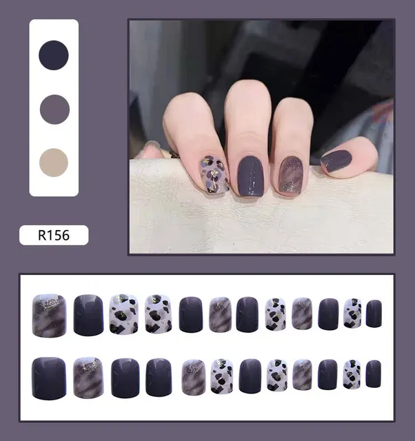 24 Sheet/Set Cute Face Fake False Nail Tips Grid Round Full Cover Glue Manicure Makeup New Design Pure Art Nail Stickers R156