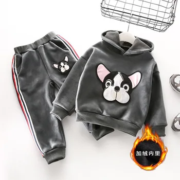 

2018 Autumn And Winter Fleece Children Suit Plus Velvet Warm Sports Dog Children Wear