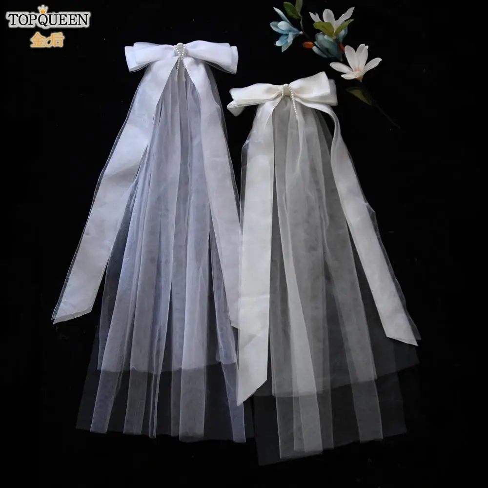 

TOPQUEEN V16 Bridal Veil Two-layer Veil Wedding Veils with Comb Bow Veil Pearl Veil White Veil 2019 Wedding Accessories Mariage