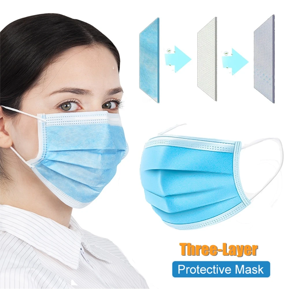 

10 PCS Disposable Antibacterial Masks 3 Laye NonWoven Thickened protection Masks Safety Face Mouth soft and Elastic masks