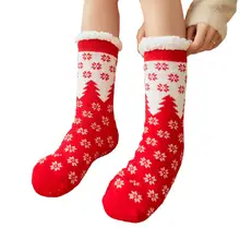 Winter Christmas Tree Santa Elk Non-slip Coral Fleece Middle Tube Floor Socks Soft Calze Calcetines носки с принтом