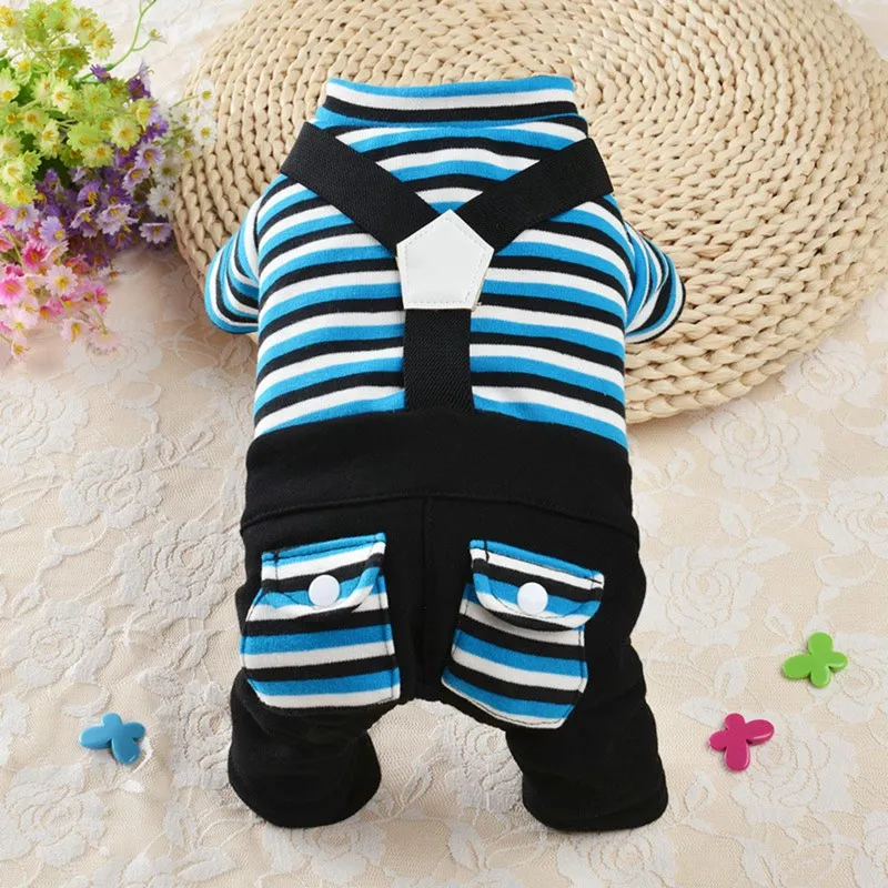 Теплая одежда для домашних животных, собак утолщение Комбинезоны в полоску теплая куртка 4 брюки с широкими штанинами, пальто Одежда для собак осень и зима комбинезон