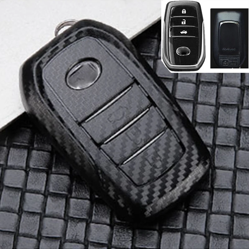 Чехол для ключей из углеродного волокна для Toyota Highlander Land Cruiser Riez RAV4 Camry Prado, защита от царапин - Название цвета: Key case-C
