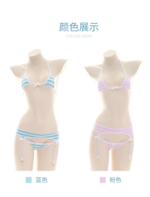 Blue Stripes Bikini Anime, Anime Bikini Set Women