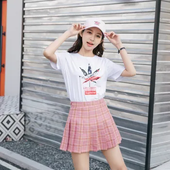 

Preppy Pleated Korean Style Plaid Skirt Moda Mujer Plus Size Women Summer Button Skirts Harajuku Kawaii Skirt 2020 Cute Japanese