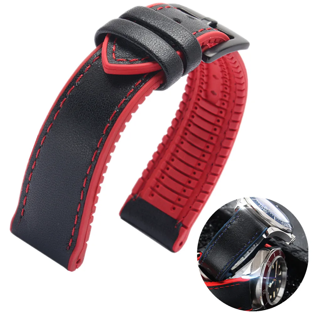

Leather Fiber Silicone Watch Band 20mm 22mm WatchStrap Watchband for OMG WATCH Black Bay Rubber Bracelet Accessories Waterproof
