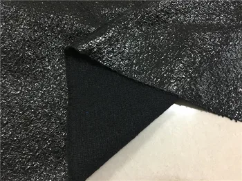 

free ship non wool Offset printing tweed fabric black with shine weaved price for 1 meter