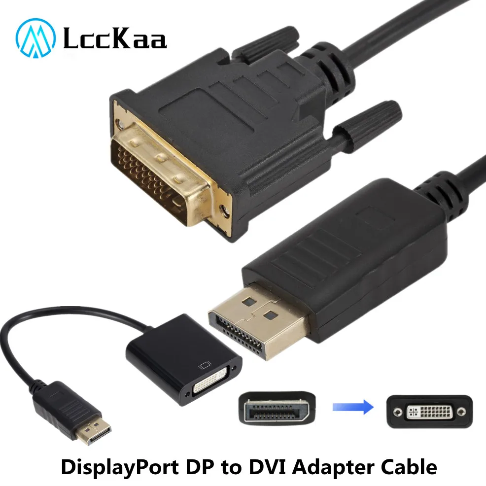 

LccKaa DisplayPort Display Port DP to DVI Adapter Cable Male to Male Converter for PC Computer Laptop HDTV Monitor Projector