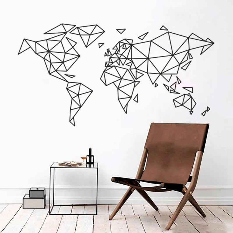 

Vinyl Wall Decals Map Of World Design Decorative Wall Sticker Home Office Room Decoration Geometric Graphics Map Murals AZ953