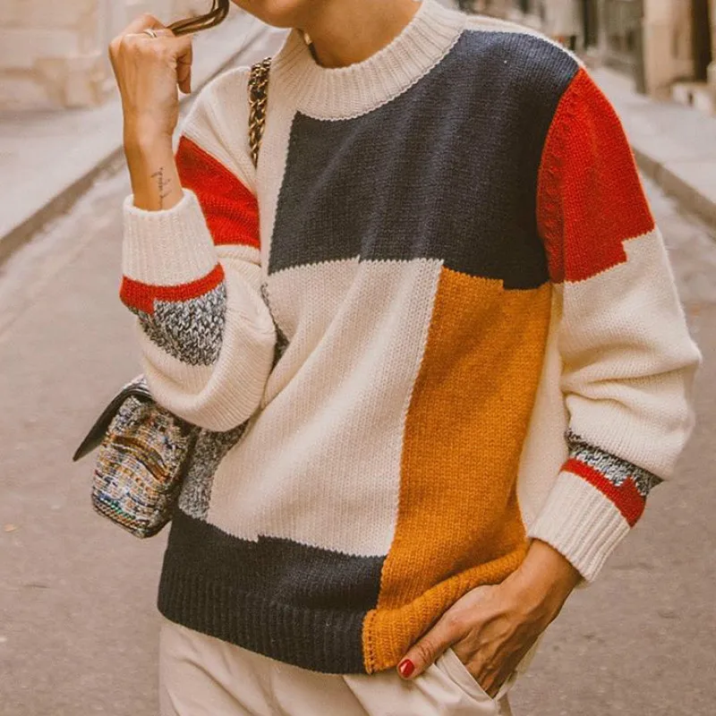 2019 осень-зима Для женщин модный свитер Повседневное с длинным рукавом вязаный