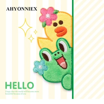 

AHYONNIEX HELLO cute frog embroidery clothes patches hand account ipad clothes diy backpack decoration iron on patch stickers