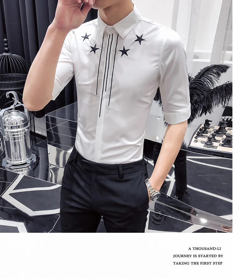 Мужские рубашки с вышивкой Camisa Masculina, повседневная приталенная Мужская рубашка в деловом стиле, мужские вечерние рубашки, Клубная уличная одежда