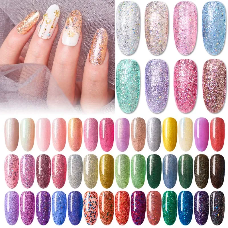 

Nude Color Glitter Sequins Gel Nail Polish Semi Permanent Hybrid Soak Off UV LED Gel Varnish Nail Gel Polish Nail Art Lacquer