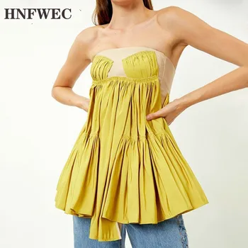 

Summer Sexy Off Shoulder Strapless Vests For Women Sleeveless Asymmetrical Draped Female Vest 2020 Summer Fashion New E241