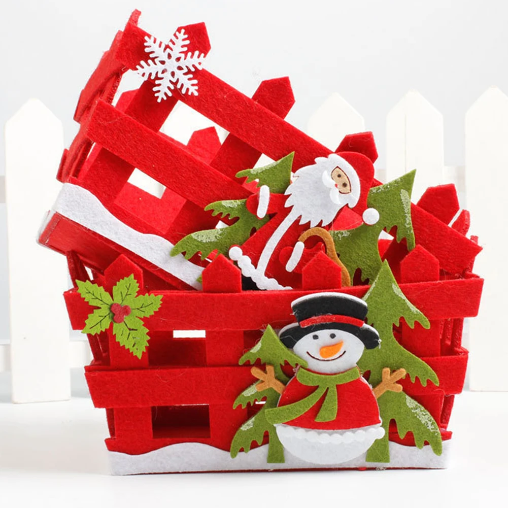 

2019 new fashion Non-woven Cloth red Christmas Santa Snowman Candys Fruit Basket Storage Container Desktop Ornament Candy Holder