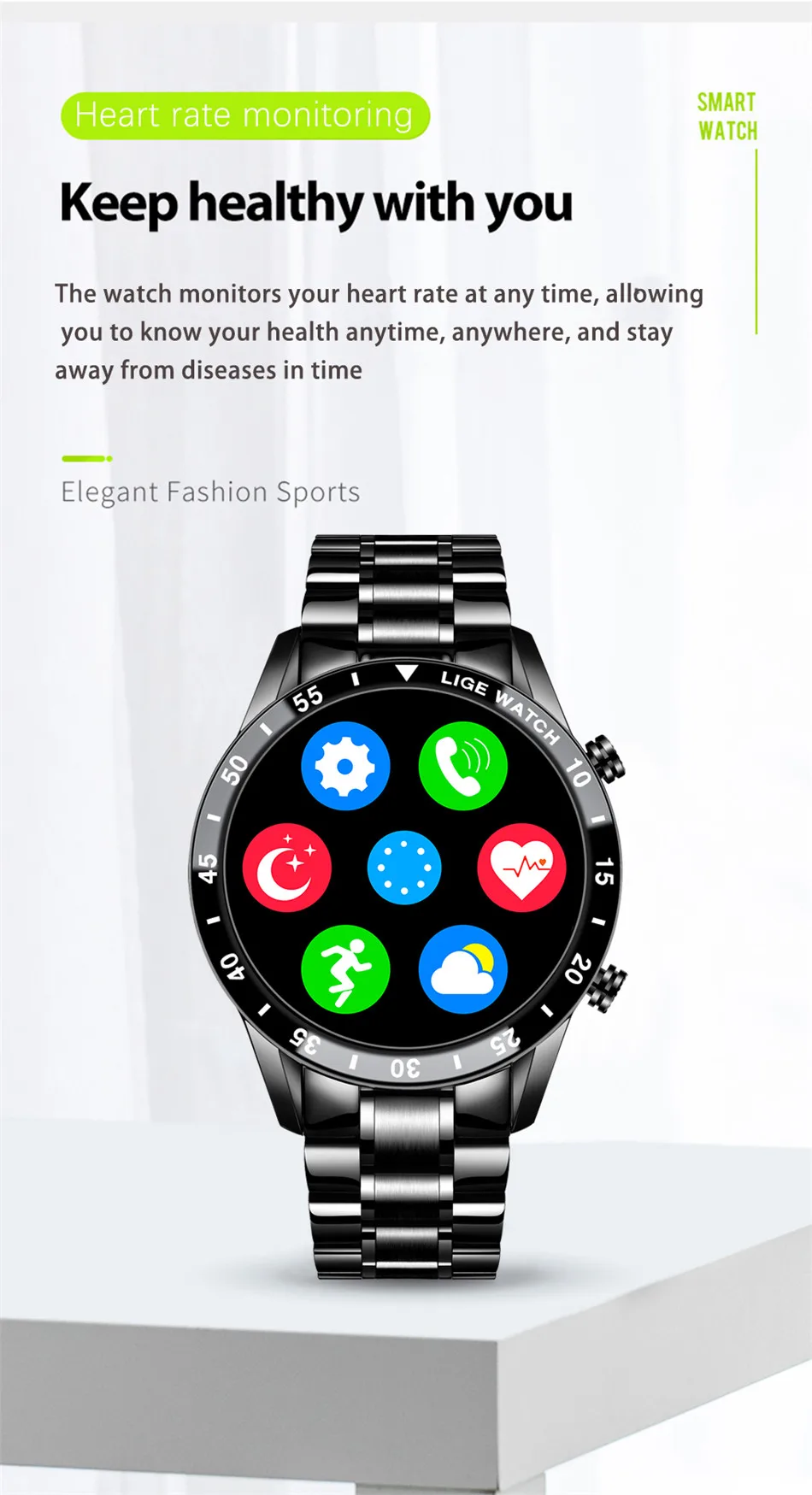LIGE New Luxury Steel Band Bluetooth Call Smart Watch Men For Android iOS Phone Waterproof Sports Fitness Tracker Smartwatch