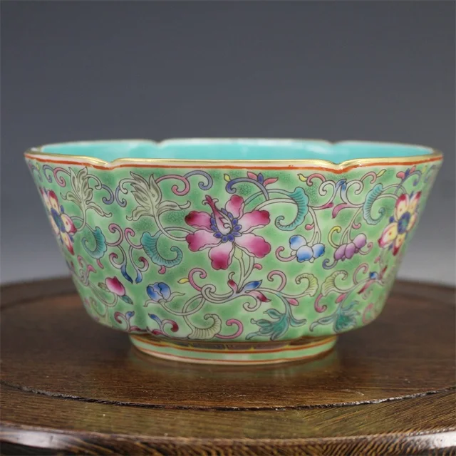 Qing -Dinasztia Yongzheng Királyi Zománc Pasztell Arany Virág Száj Tál Porcelán Kollekció - Image 5