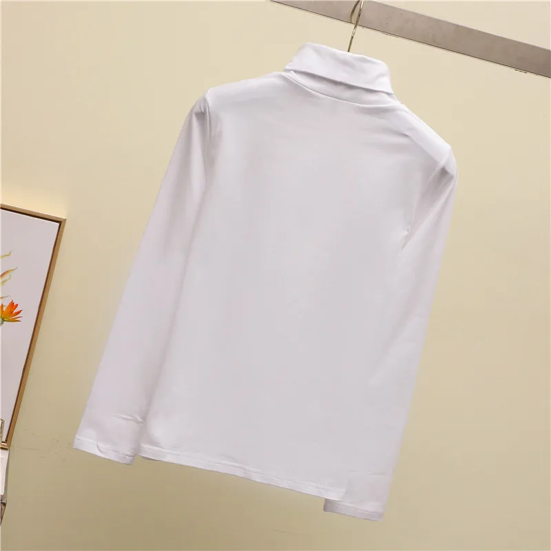Harajuku повседневная женская футболка с длинным рукавом Корейская водолазка тонкая Базовая Приталенная футболка Топ Женская одежда Весенняя Футболка женская