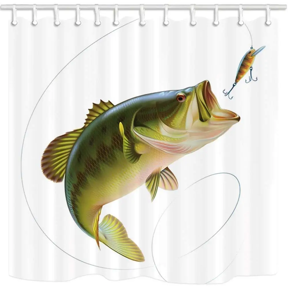 

Digital Printing Fishing Shower Curtain Bait with Fishing Line Eatting Litter Fish Polyester Fabric Bathroom Decor Bath Curtains