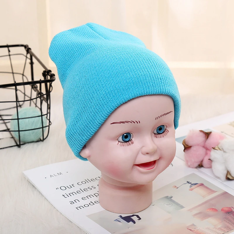 Solid Beanies Hat for Kids Baby Girls Boys Autumn Winter Caps Warm Soft Candy Knitted Bonnet Hats Skullies Toddler Children Cap 4