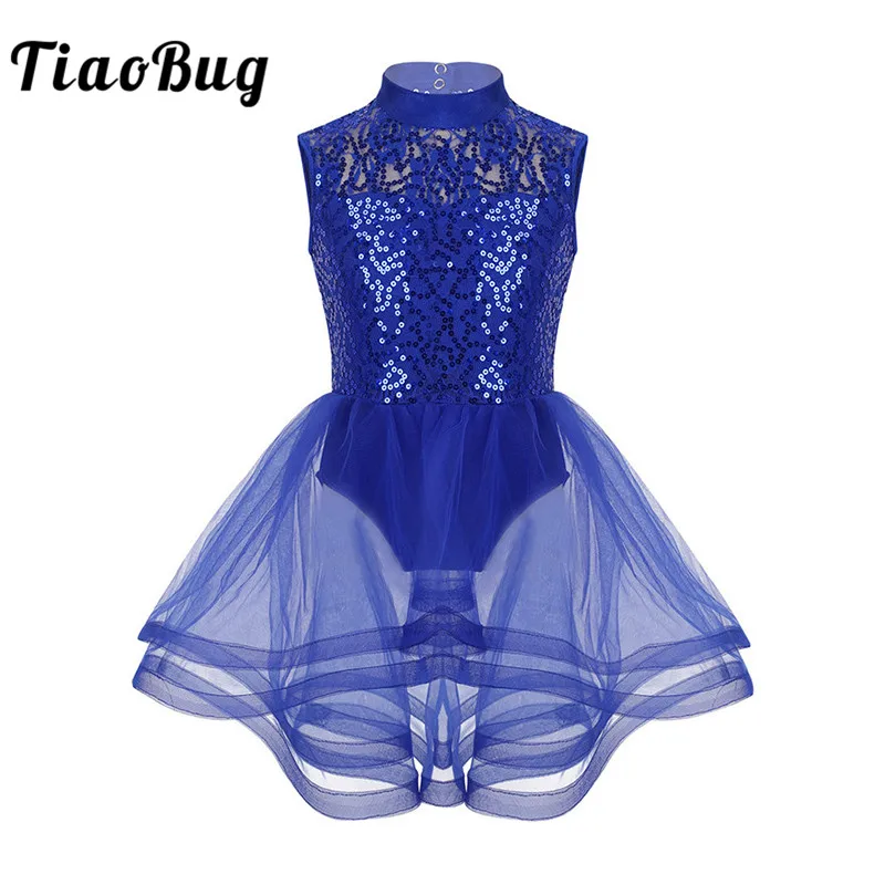 

TiaoBug Shiny Sequins Mesh Tutu Ballet Figure Skating Dress Girls Gymnastics Leotard Kids Performance Competition Dance Costume