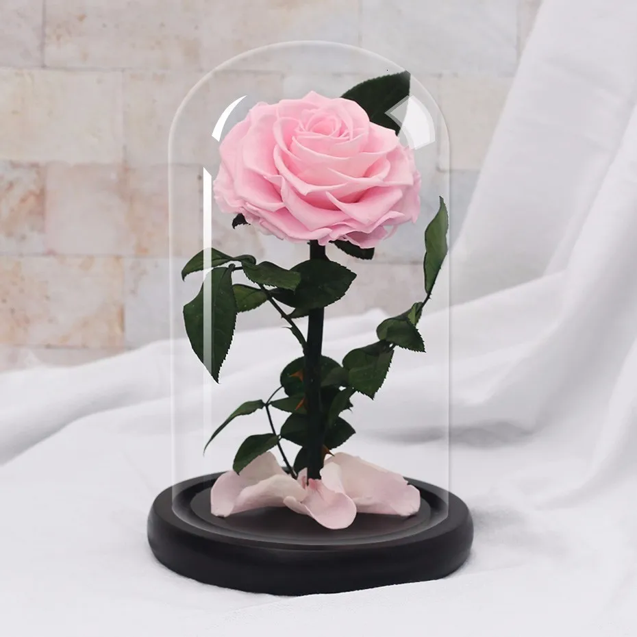 Red Eternal Life Immortal Flower Pink The Beauty And The Beast Rose Glass Dome Mother's Day Gift Valentine's Day Gift - Цвет: Pink