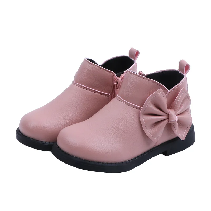 pink Новинка года; Модные ботильоны с бантом для маленьких девочек; сезон осень-зима; детские ботинки из водонепроницаемого материала; детские зимние ботинки; обувь принцессы; От 1 до 6 лет - Цвет: pink