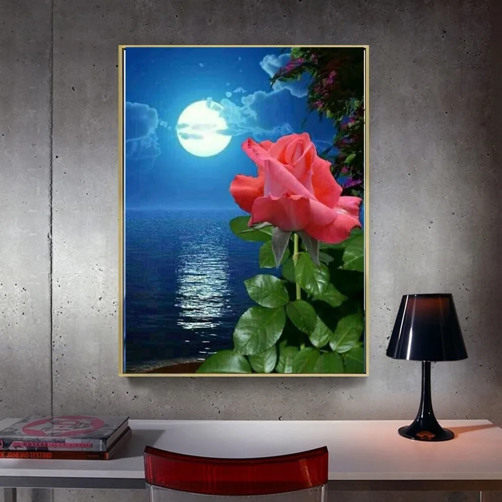 2020 MEIAN Lotus Moon Lake DIY Алмазная мозаика полная круглая вышивка стразы цветок алмазная