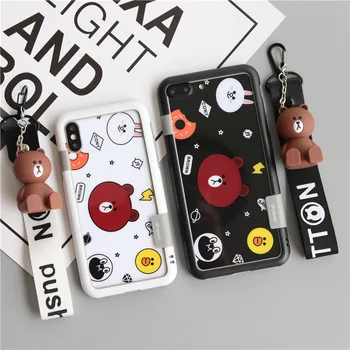 

For iphone XS max lovely rabbit bear Tempered Glass flim + soft bumper for iPhone X XR 7 7P 6S 6sP 8plus Frame +toy strap