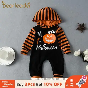 

Bear Leader 2020 New Kids Winter Striped Long Sleeve Romper Boys Pumpkin Pattern Cartoon Clothes Letter Print Hoodies for Girls