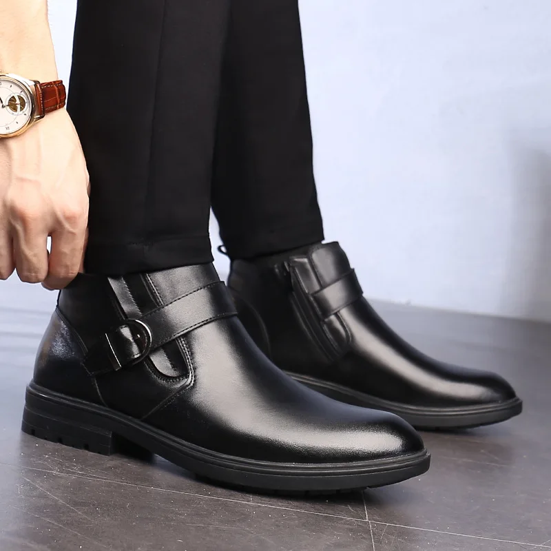 Мужские осенние ботинки из натуральной кожи на меху; зимние мужские модные ботильоны; повседневные мужские зимние ботинки в деловом стиле; Рабочая обувь; erf4