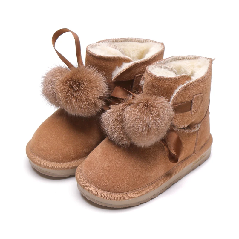SGF006Brown Зимние ботинки с меховым помпоном; детская обувь из хлопка; теплая детская зимняя обувь для девочек; Легкая удобная Уличная обувь; SGF006 - Цвет: SGF006Brown