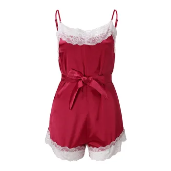 

pyjama femme Women Sleepwear Sleeveless Strap Tracksuit Nightwear Lace Patchwork Trim Satin Cami Top Pajama Sets Домашняя одежда