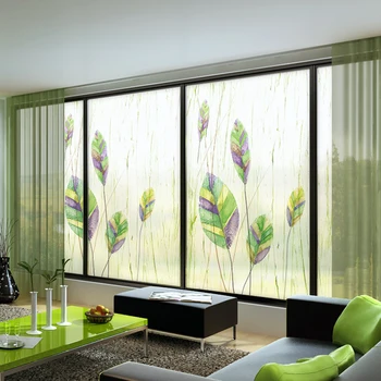 

Custom Size Static Cling Window Film Grass Style Decorative Private Stained Glass Foil For Bathroom Bedroom Kitchen Living Room