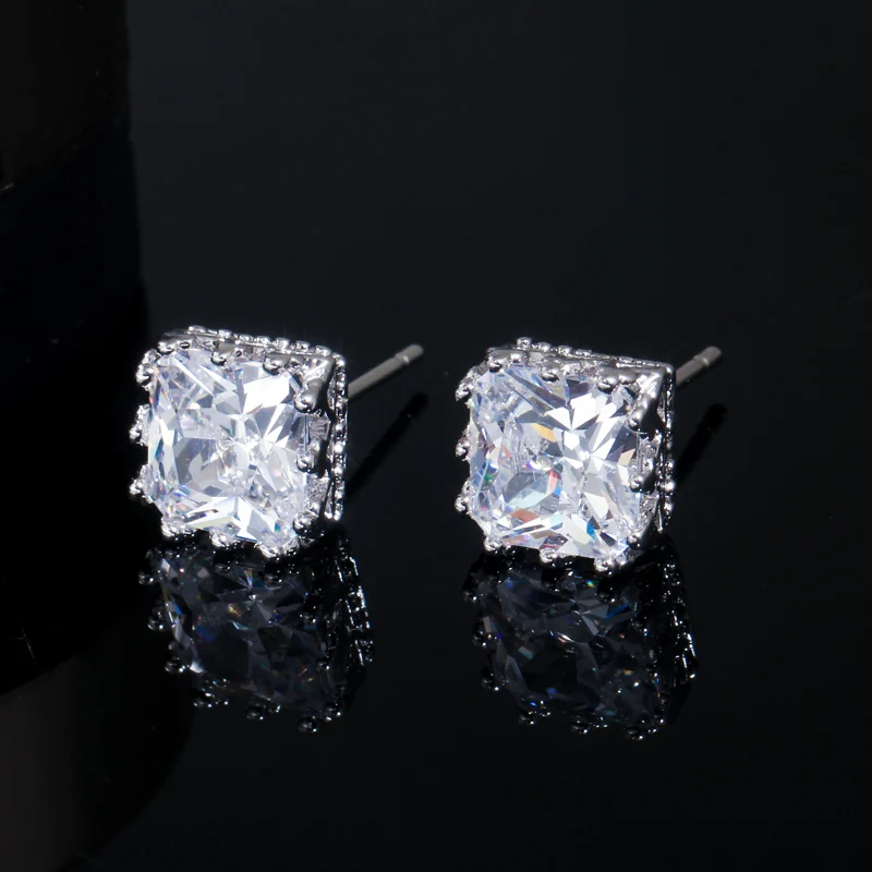 Женские серьги гвоздики с фианитом цвета белого золота|stud earrings|stud earrings for womenearrings