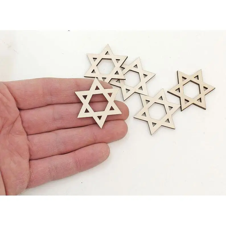

5x Wooden Star of David Cutouts (1,5") Wood Hexagram Shape, Celtic Symbol, Embellishments Blank Craft Decoration 0974