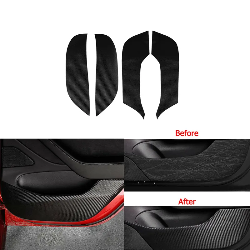 

H2CNC 4 Pcs 5D Carbon Fiber Door Anti Kick Protector Pad Cover Sticker For Tesla Model 3 2017-2019