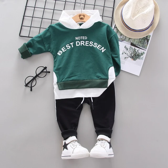 Spring Autumn Children Cotton Clothing Suit Baby Boys Girls Clothes Kids Sport Hoodies Pants 2Pcs/Sets Fahion Toddler Tracksuits XH zimu F Green