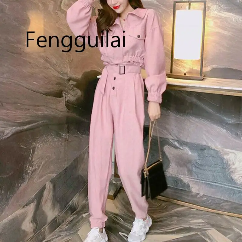 FENGGUILAI женский красивый мото воротник хлопок лен молния длинный рукав розовый