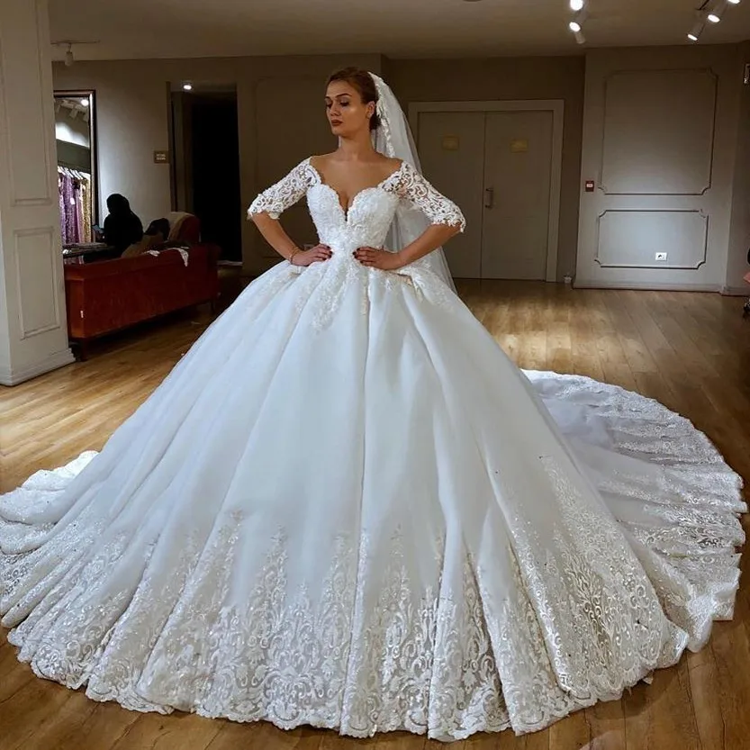 Дубай свадебное платье с коротким рукавом vestido de noiva Роскошные свадебные платья кружевное платье de mariee