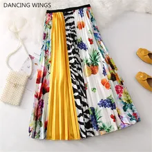 Плиссированные женские длинные юбки с мультипликационным принтом эластичная юбка трапециевидной формы с высокой талией для женщин весна лето повседневные женские штаны