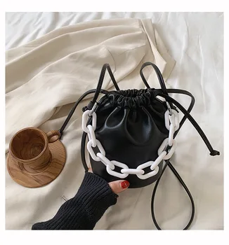 

Women Luxury Acrylic Chain Handle Bucket Bags Box Tote Handbag Messenger Bag Crossbody Clutch For Woman Drawstring Leather Bag