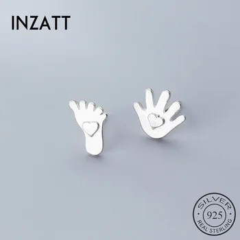 

INZATT Real 925 Sterling Silver Hands and Feet Heart Stud Earrings For Fashion Women Birthday Party Fine Jewelry Accessories