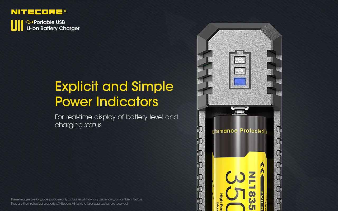 NITECORE UI1 Portable USB Li-ion Battery Charger DC 5V/1A 5W Li-ion/IMR 21700 Battery Recharger CompatibleWith 18650 16340 14500