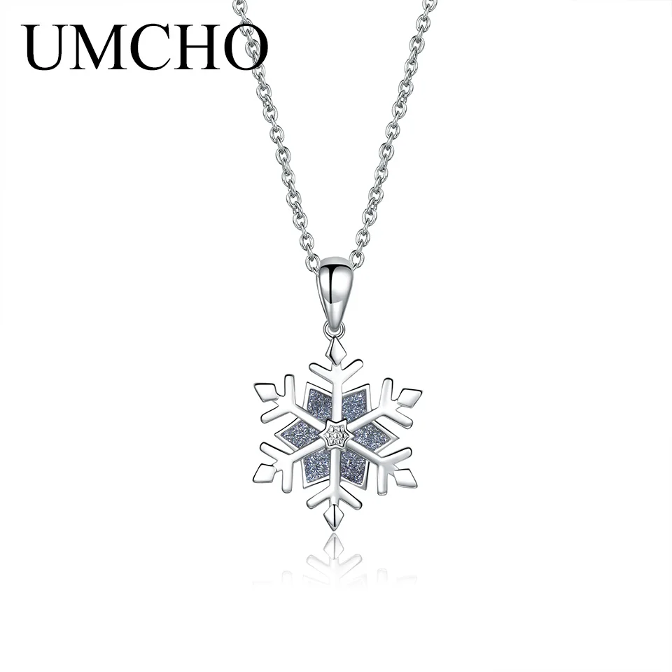 UMCHO Настоящее 925 пробы Серебряное ожерелье Подвески со снежинками и ожерелье для Девочки Рождественский подарок хорошее ювелирное изделие