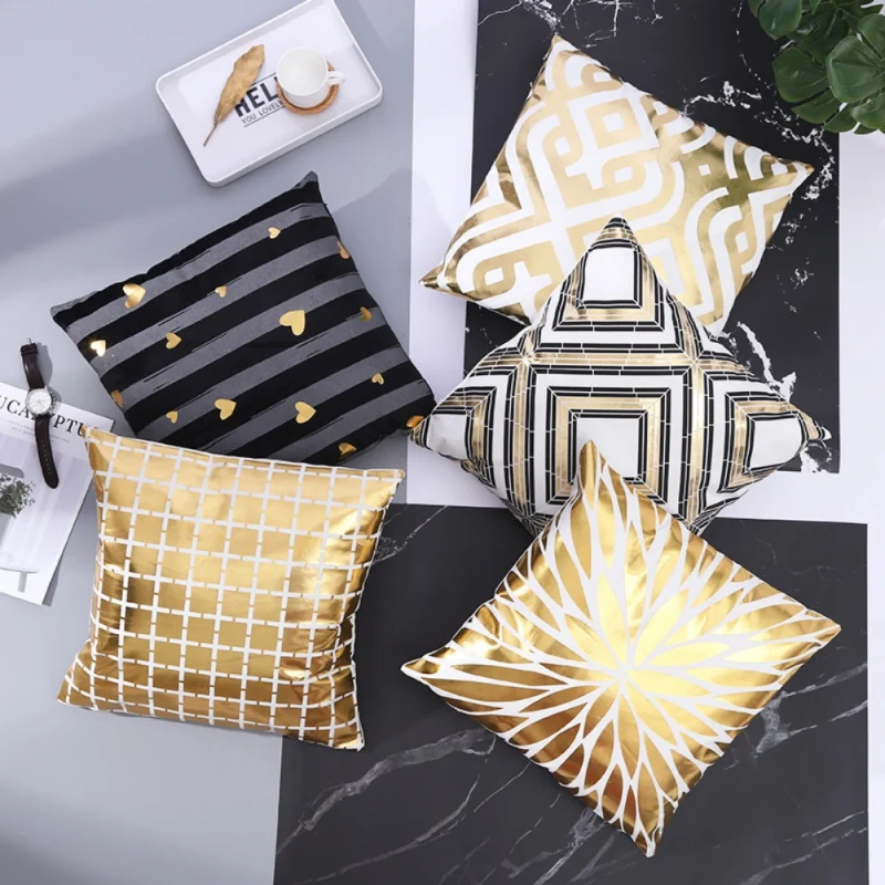 

Gold Bronzing Square Throw Pillow Cover Soft Short Plush Decorative Pillowcase Home Sofa Chair Car Bed Decorations