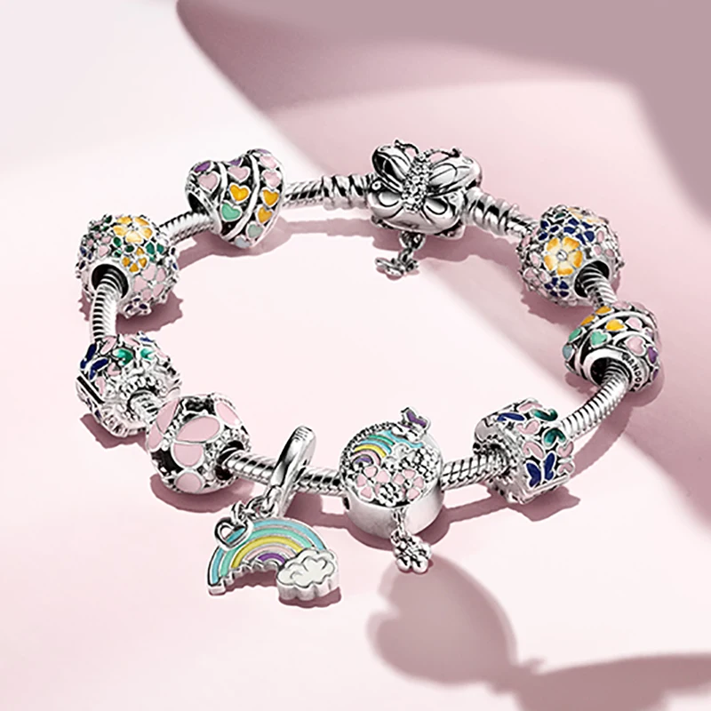 KAAOER jewelry 925 Sterling Silver 11 pandoras Winter Christmas garden series silver butterfly profusion simple bracelet - Цвет камня: Белый